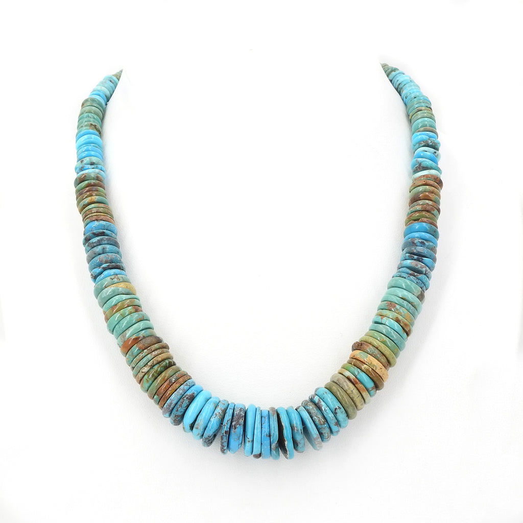 Sterling Silver Mixed Turquoise Disc/Heishi Bead Necklace