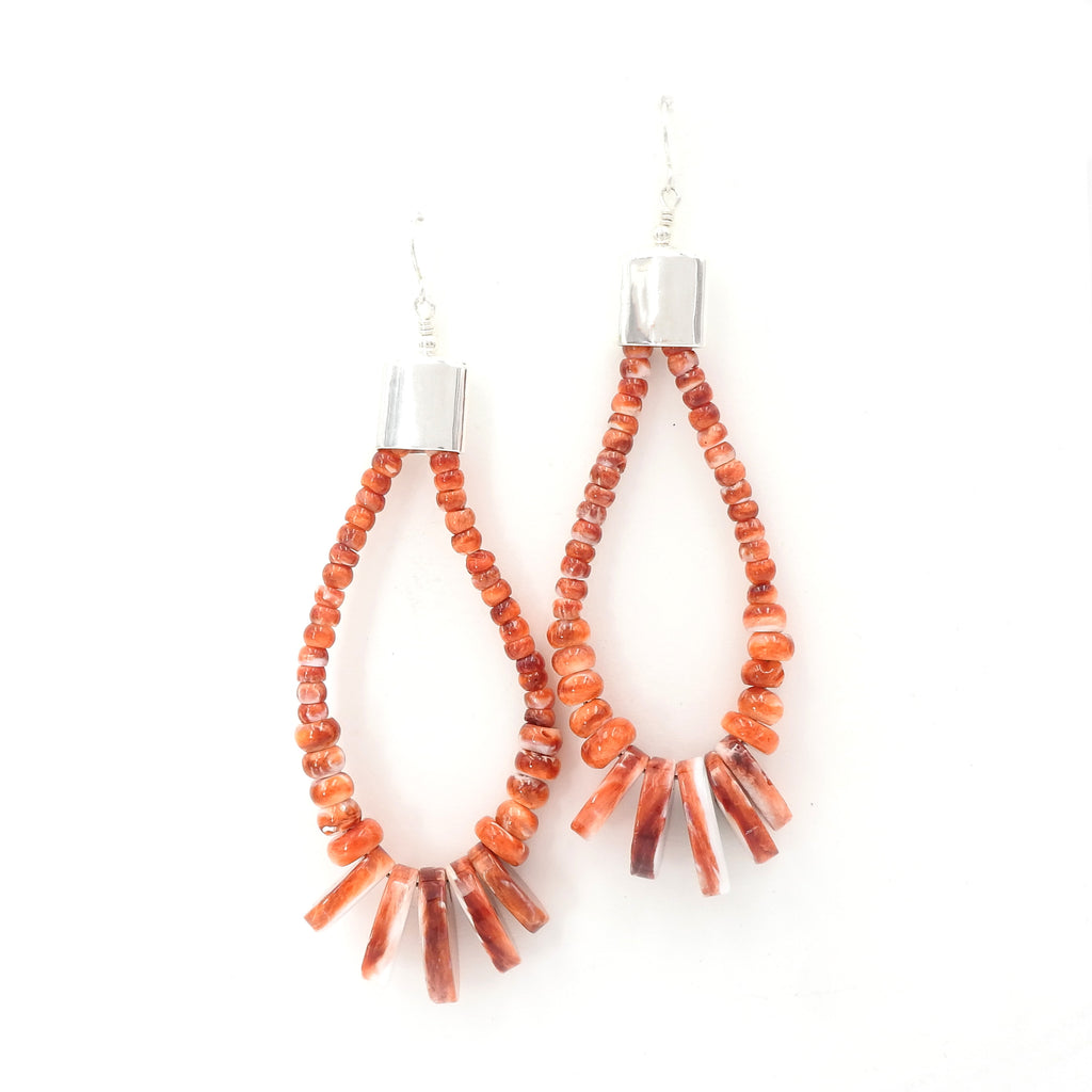 Sterling Silver Large Spiny Oyster Coral Bead Hoop Earrings