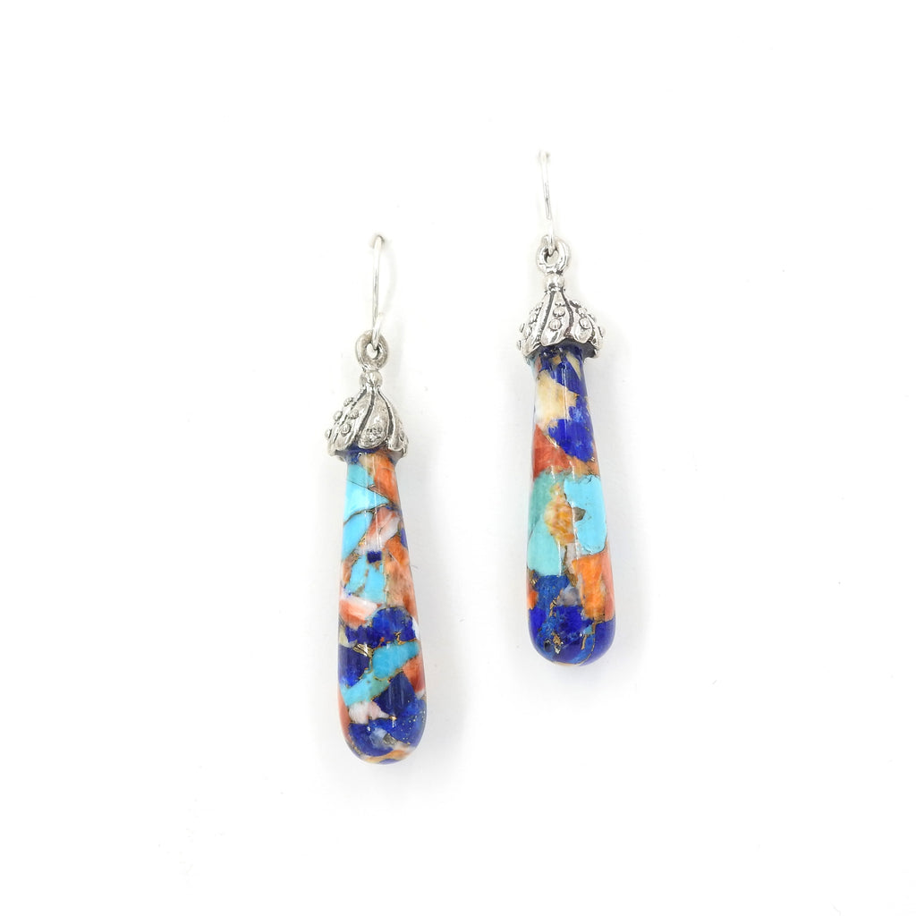 Sterling Silver Spiny Oyster, Turquoise & Lapis Earrings