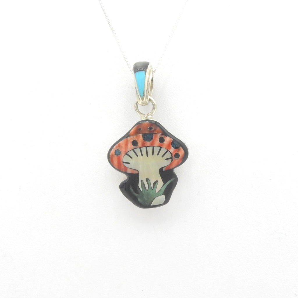 Sterling Silver Inlay Mushroom Pendant