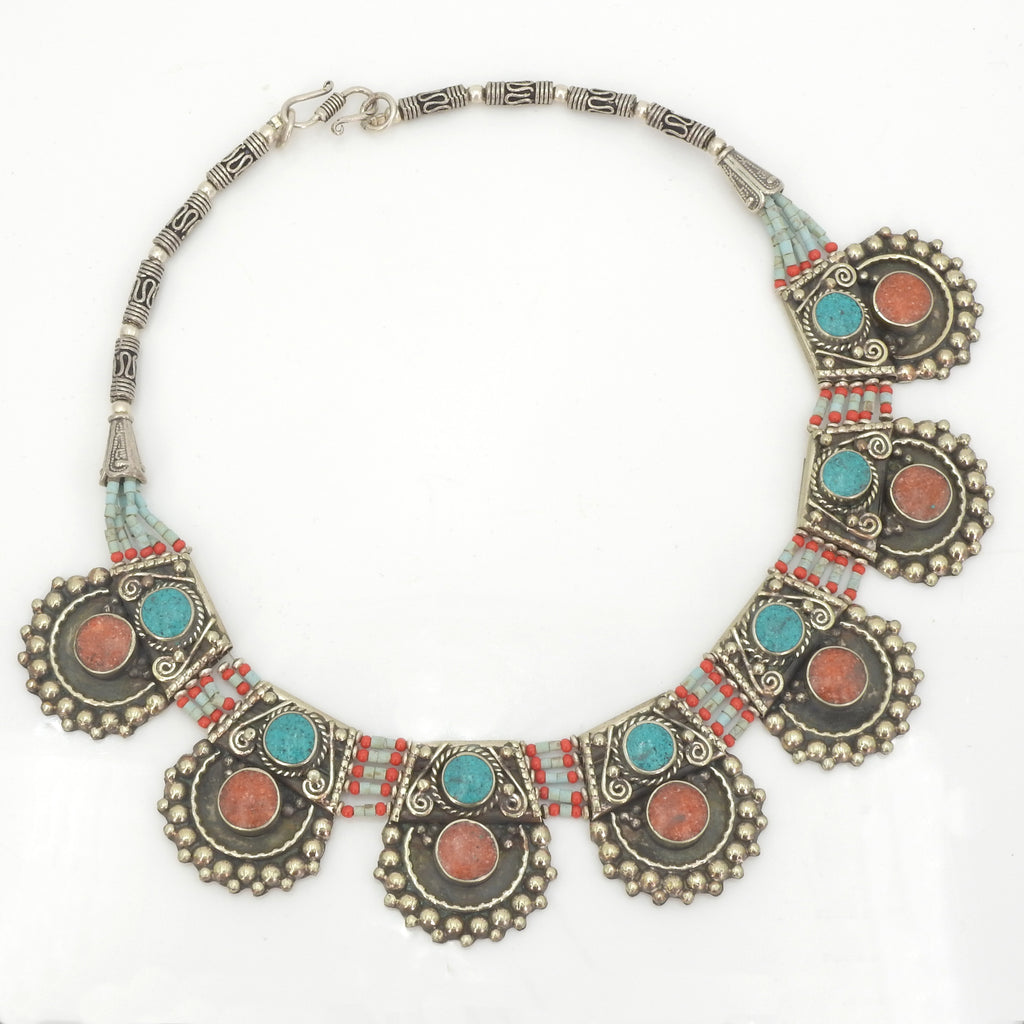 Turquoise & Coral Collar Necklace