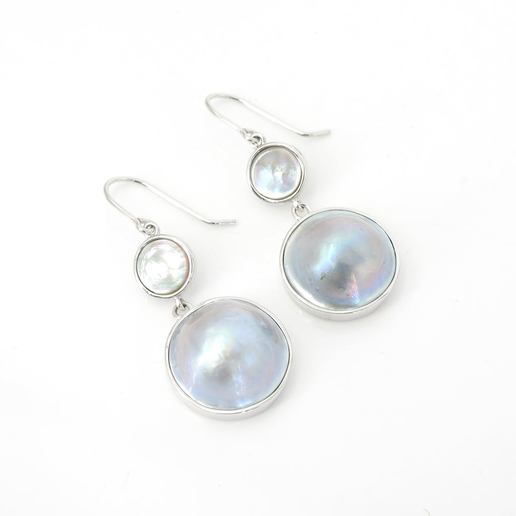 Sterling Silver Blister Pearl Shell Earrings