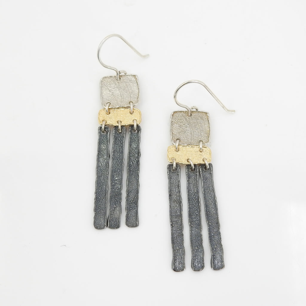 Sterling Silver Tri-Colored Abstract Earrings