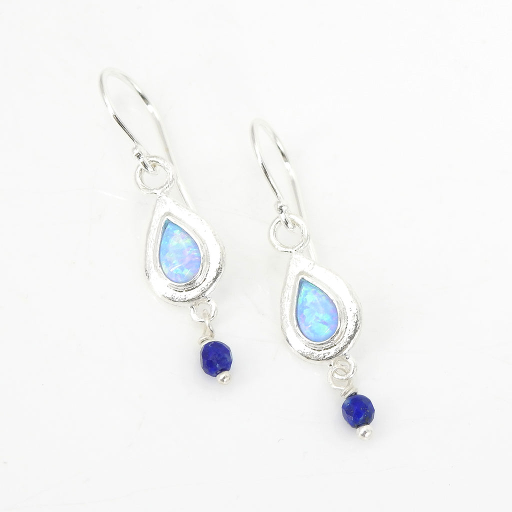 Steling Silver Created Opal & Lapis Earrings