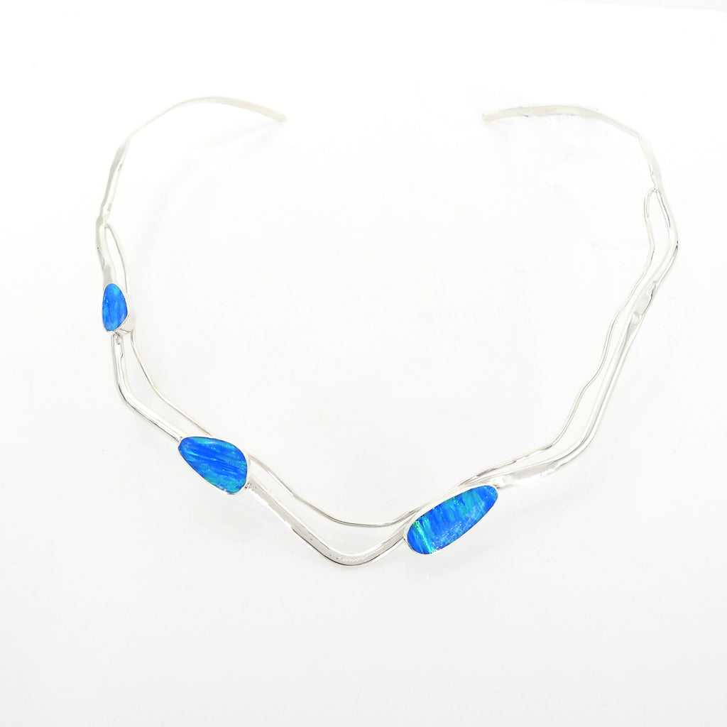 Sterling Silver Created Opal Collar Necklace