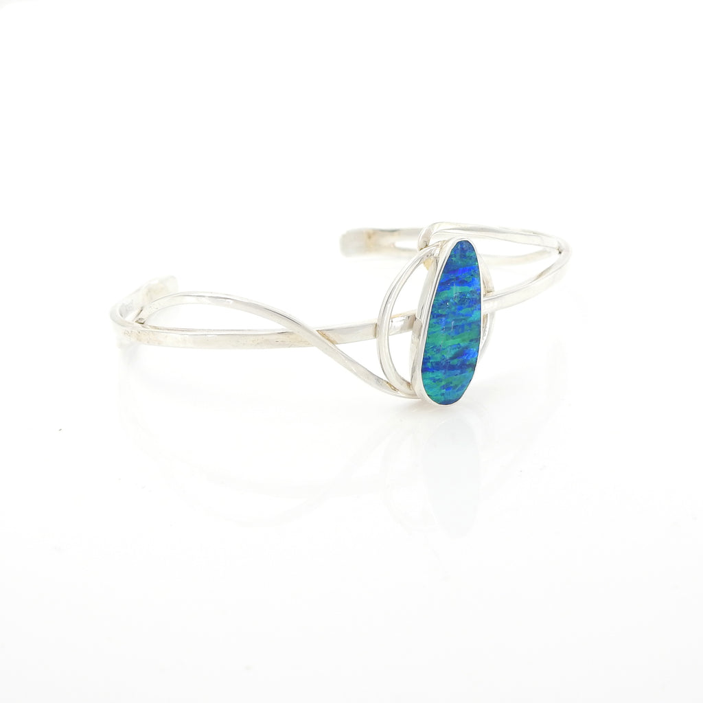 Sterling Silver Created Opal Cuff Bracelet