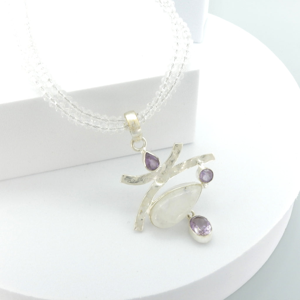 Sterling Silver Moonstone & Amethyst Necklace