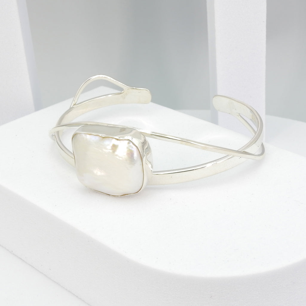 Sterling Silver Pearl Cuff Bracelet