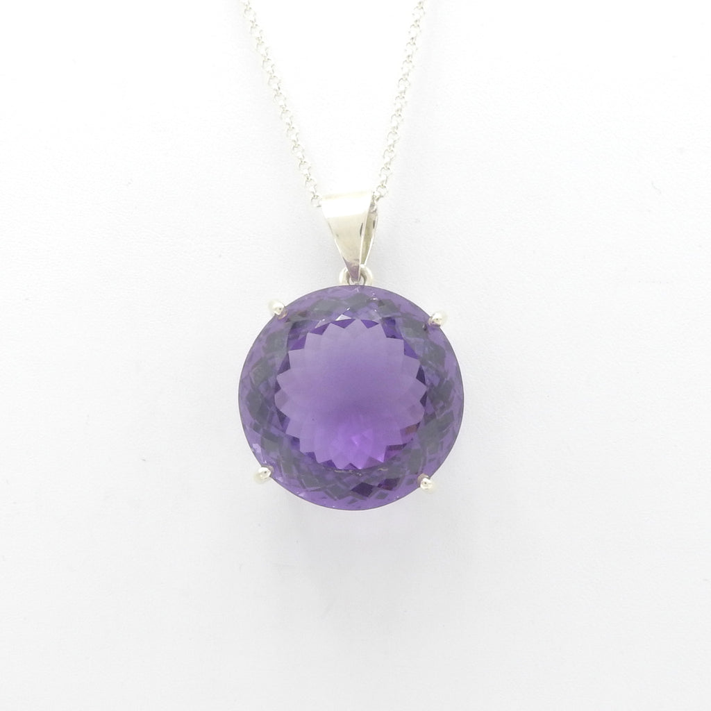 Sterling Silver Faceted Round Amethyst Pendant