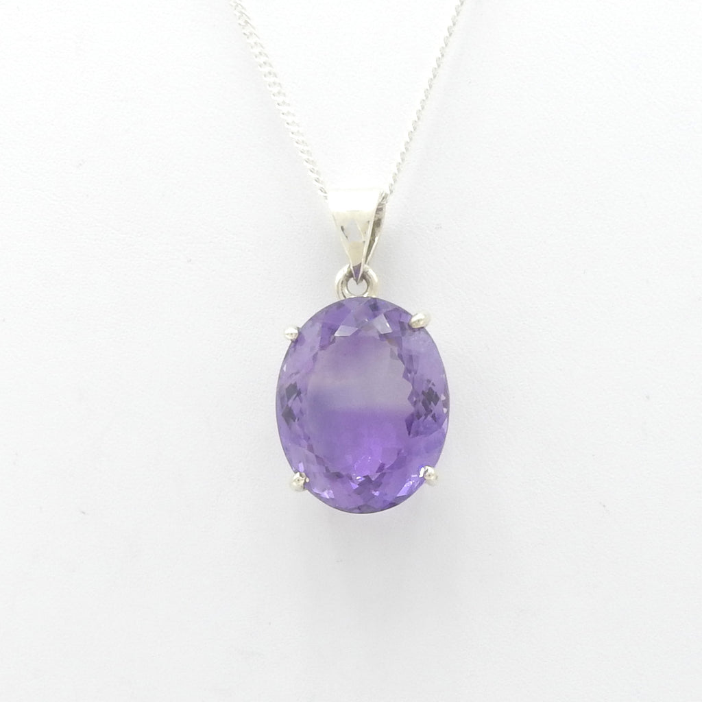 Sterling Silver Oval Faceted Amethyst Pendant