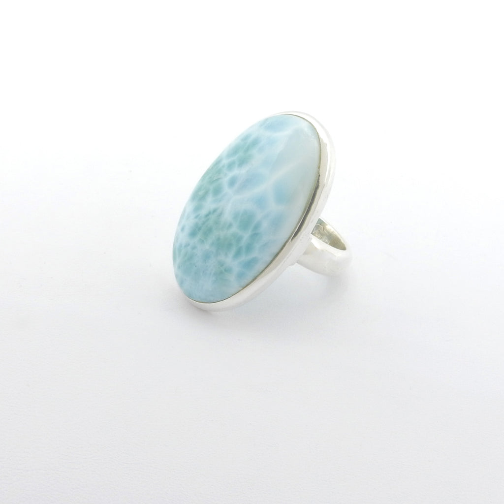 Sterling Silver Large Oval Larimar Ring Size 7.5