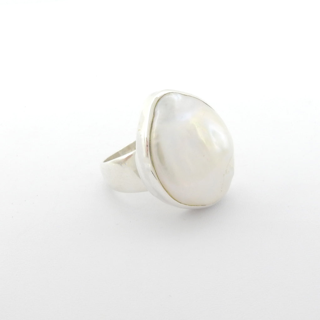 Sterling Silver Mabe Pearl Ring Size 10