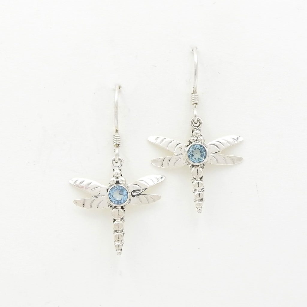 Sterling Silver Blue Topaz Dragonfly Earrings