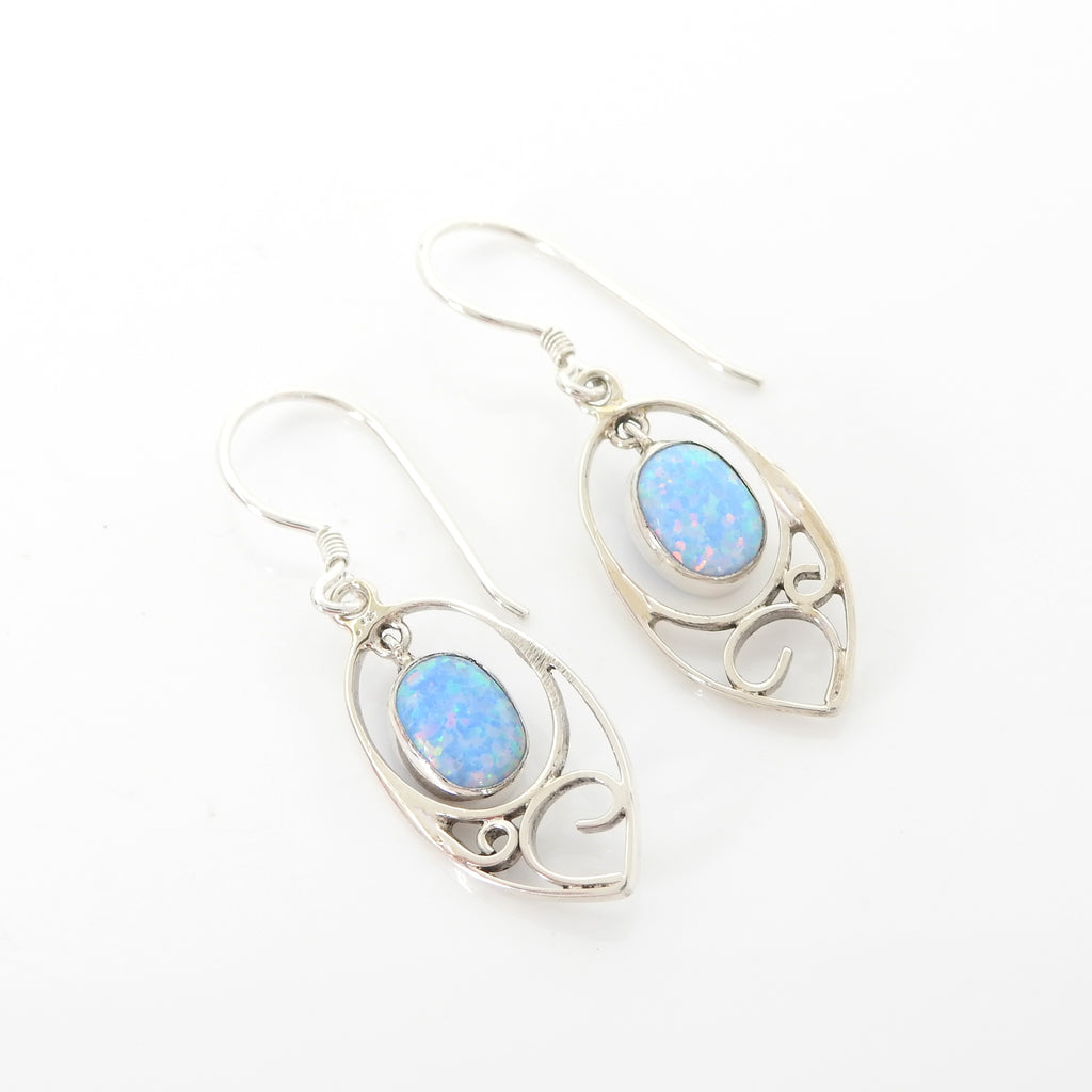 Sterling Silver Decorative Created Opal Earrings