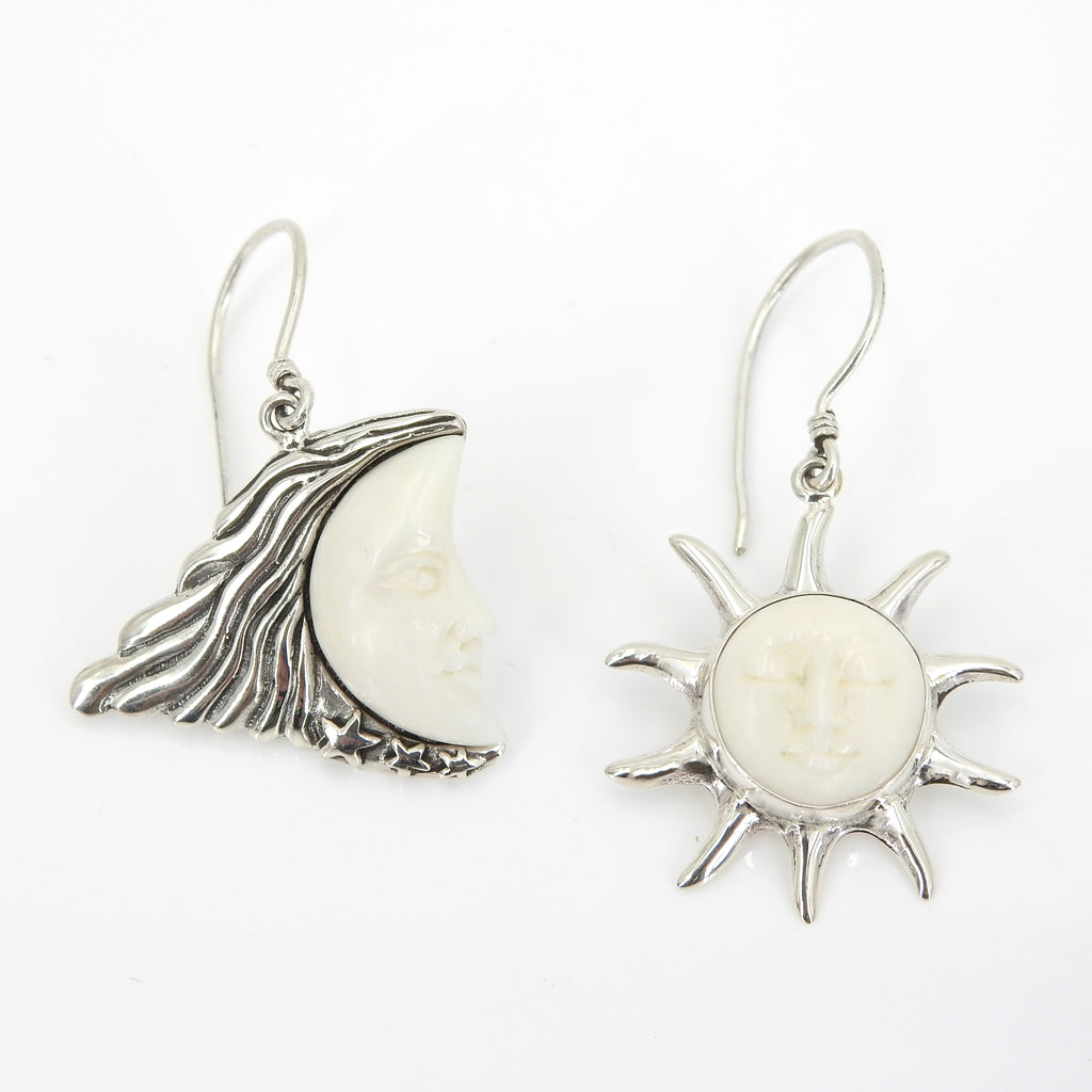 Sterling Silver Sun & Moon Face Earrings
