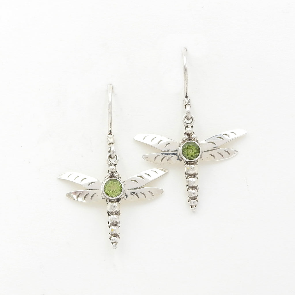 Sterling Silver Dragonfly & Peridot Earrings