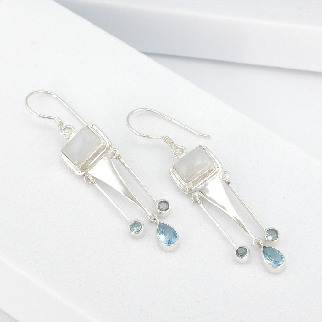 Sterling Silver Blue Topaz & Moonstone Dangle Earrings