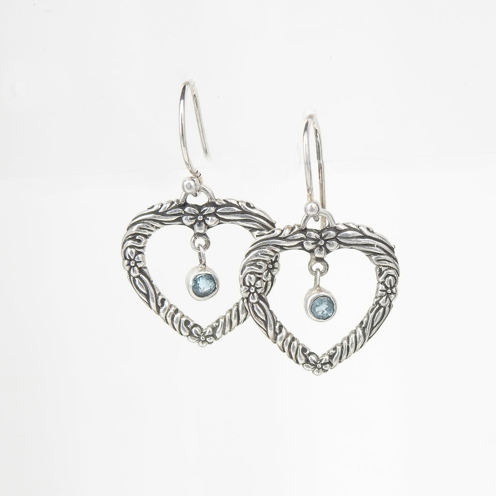 Sterling Silver Heart w/ Blue Topaz Center Earring