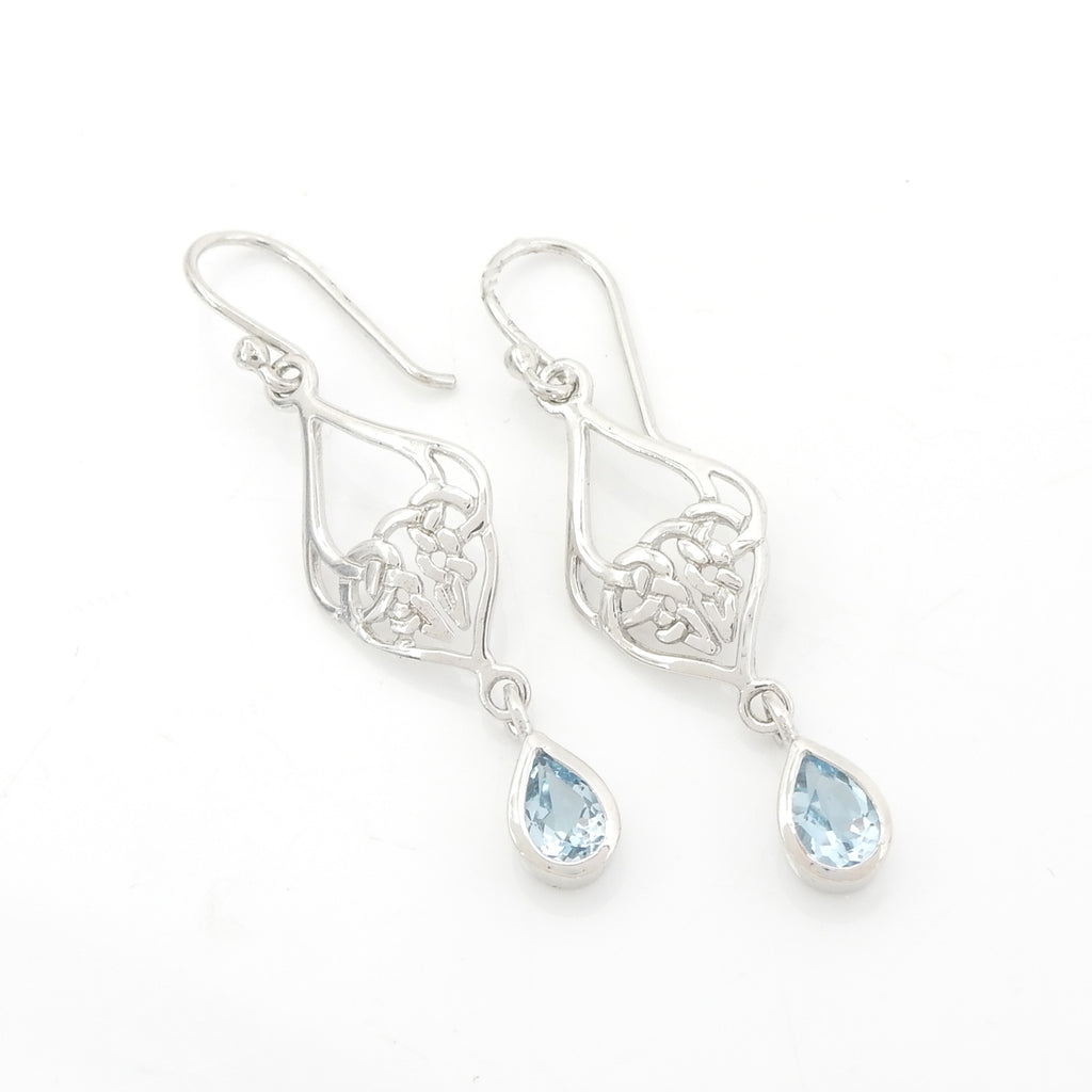 Sterling Silver Celtic Knot & Blue Topaz Earrings