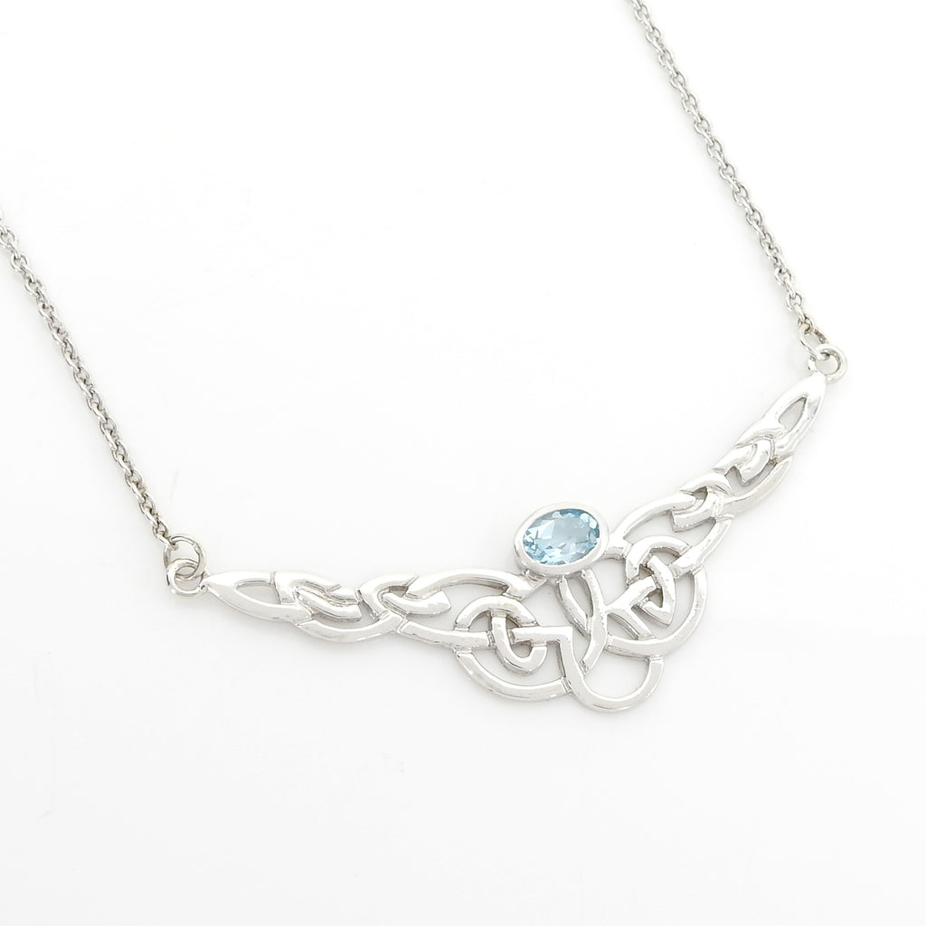 Sterling Silver Blue Topaz Celtic Knot Necklace