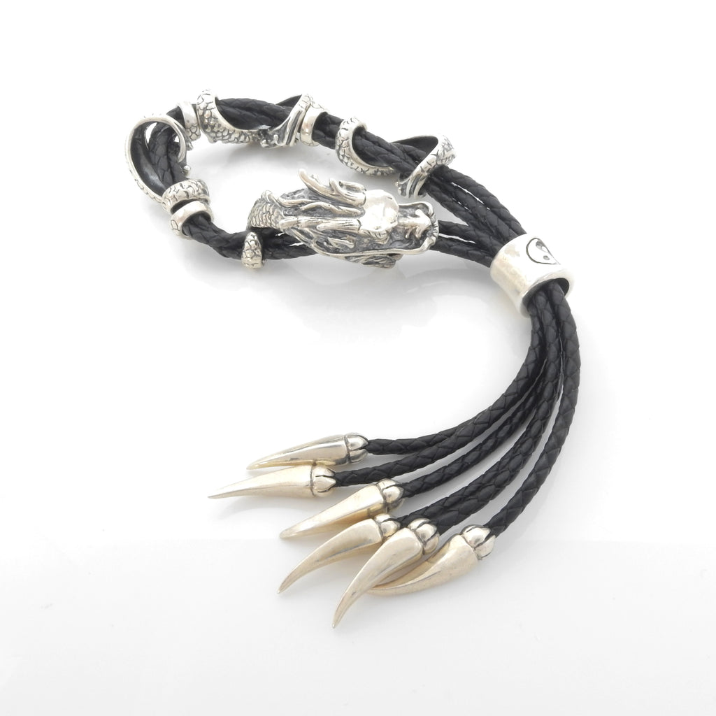 Sterling Silver & Leather Dragon Bracelet