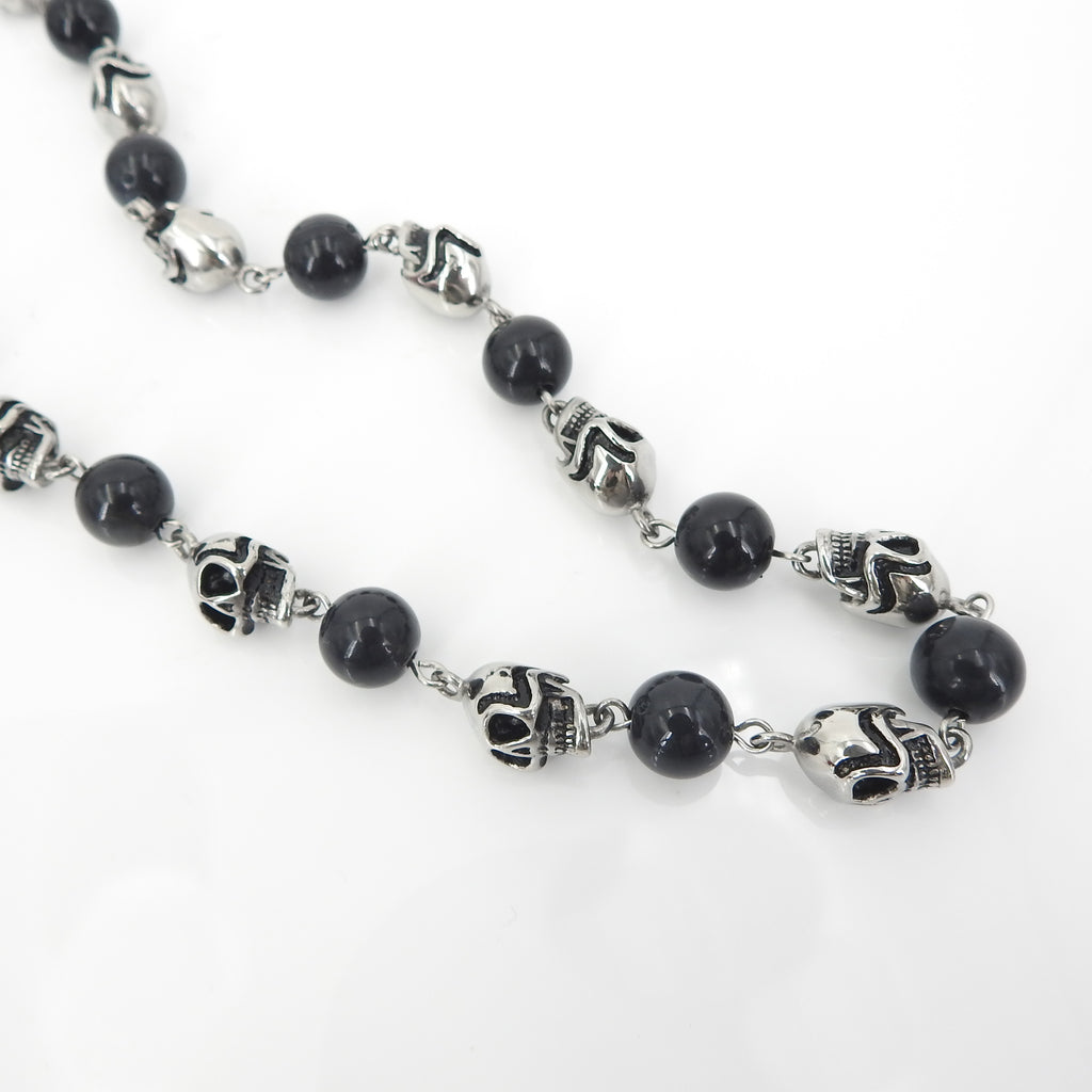 Skull W Onyx Bead Necklace Stainless