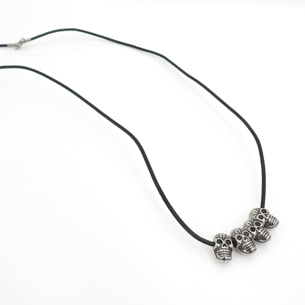 Stainless Steel Skull & Leather Necklace