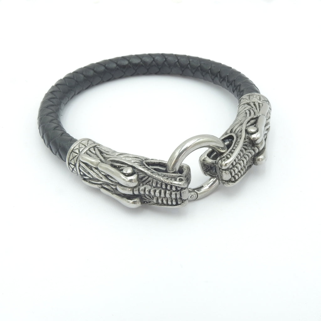Stainless Steel Dragon & Leather Bracelet