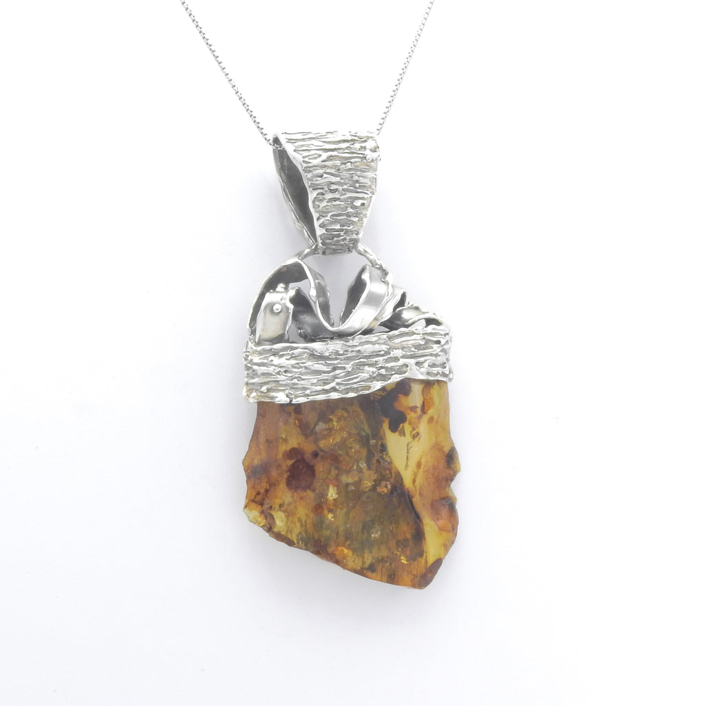 Sterling Silver Free Form Amber Pendant
