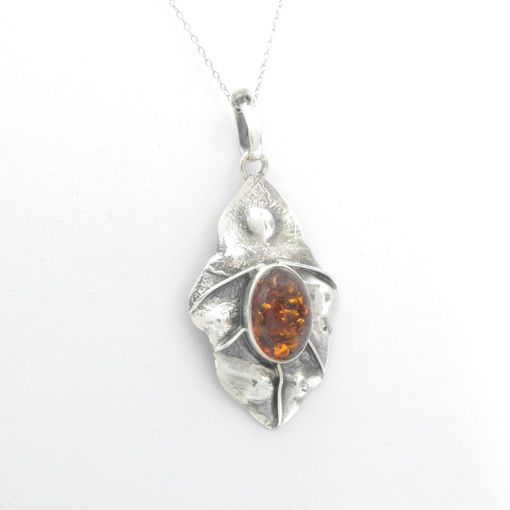 Sterling Silver Abstract Amber Pendant