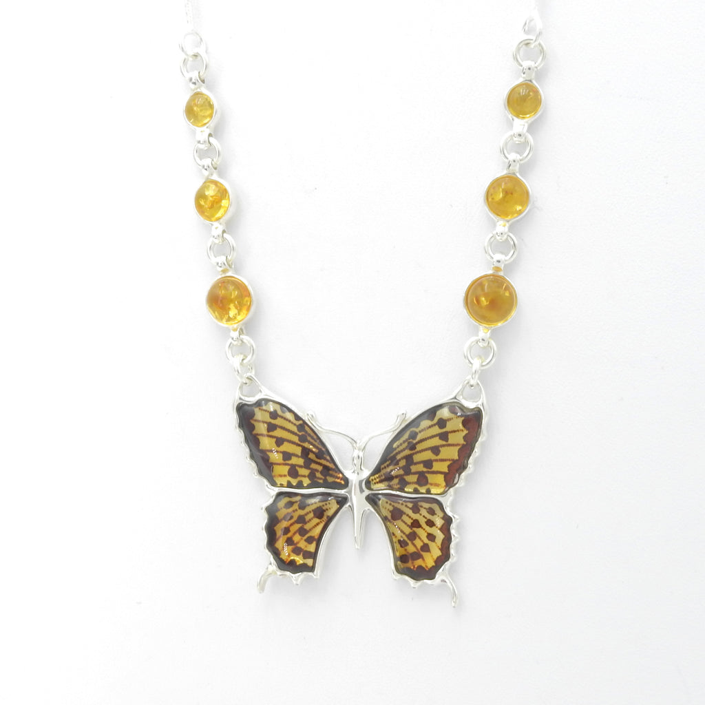 Sterling Silver Amber Butterfly Necklace