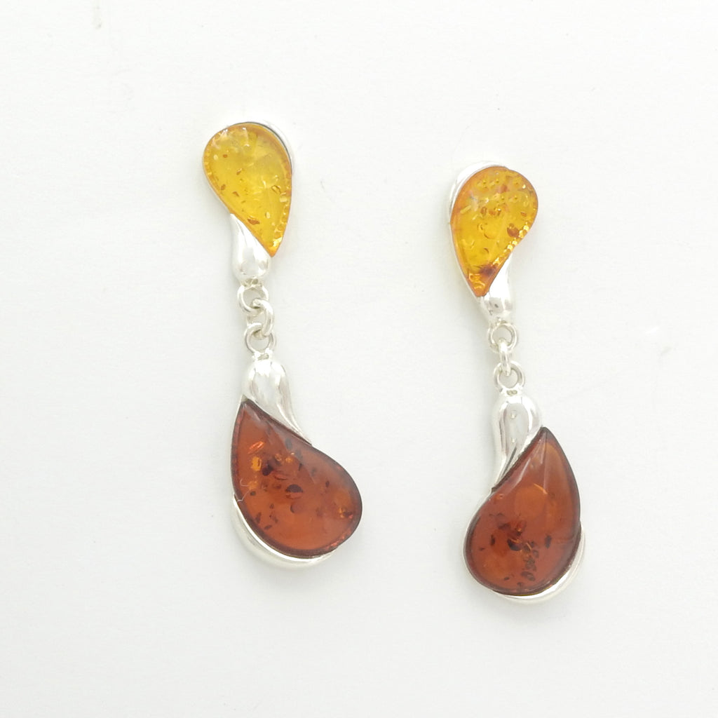 Sterling Silver Mixed Amber Dangle Post Earrings