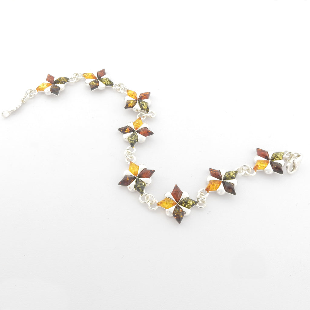 Sterling Silver Mixed Amber Flower Bracelet