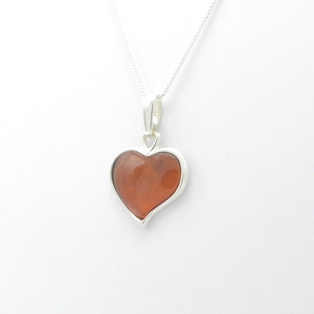 Sterling Silver Small Amber Heart Pendant