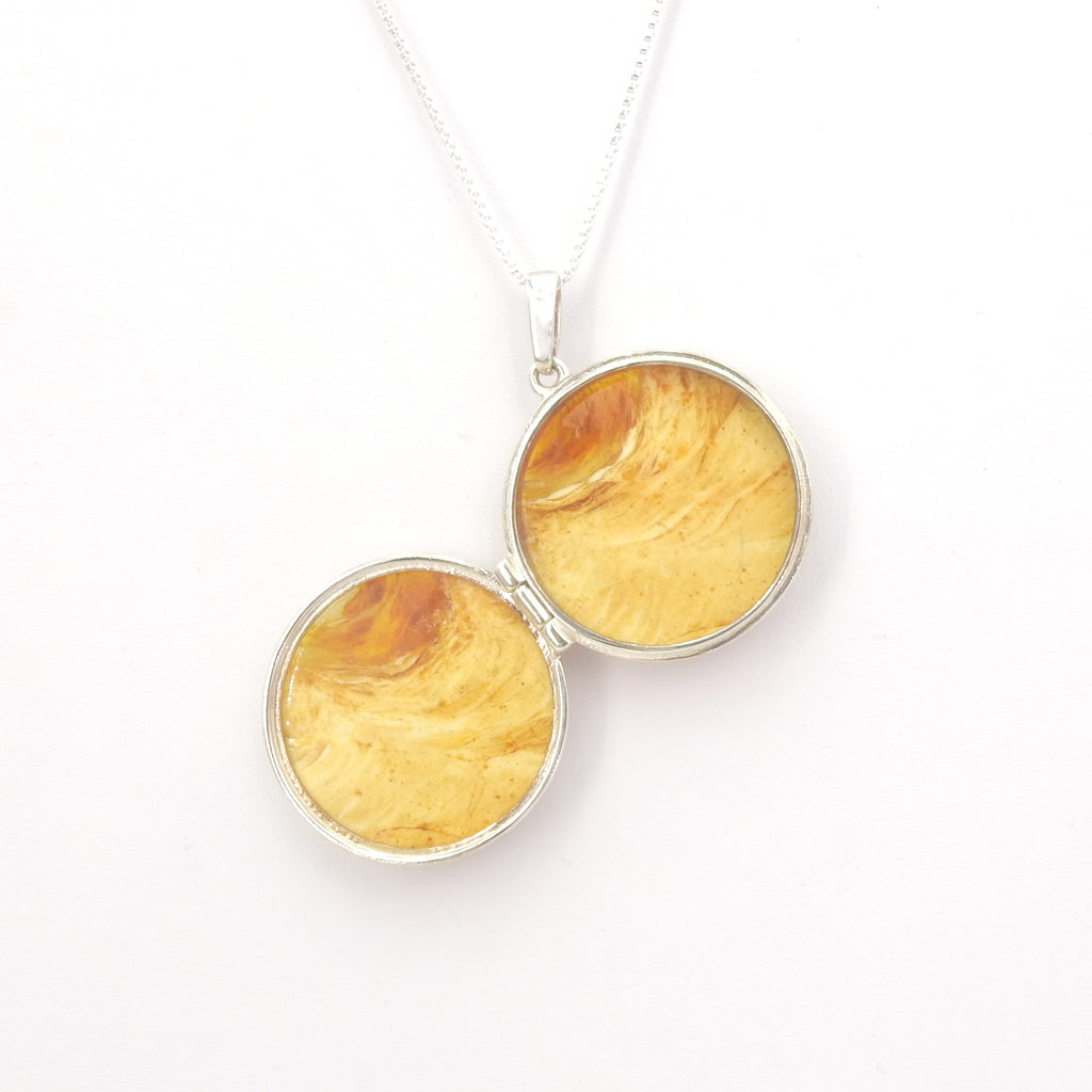 Sterling Silver Double Sided Round Amber Locket
