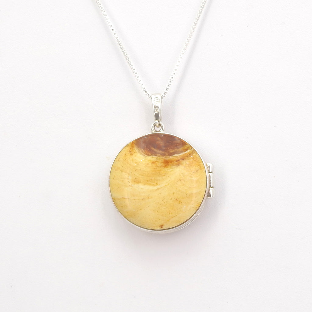 Sterling Silver Double Sided Round Amber Locket
