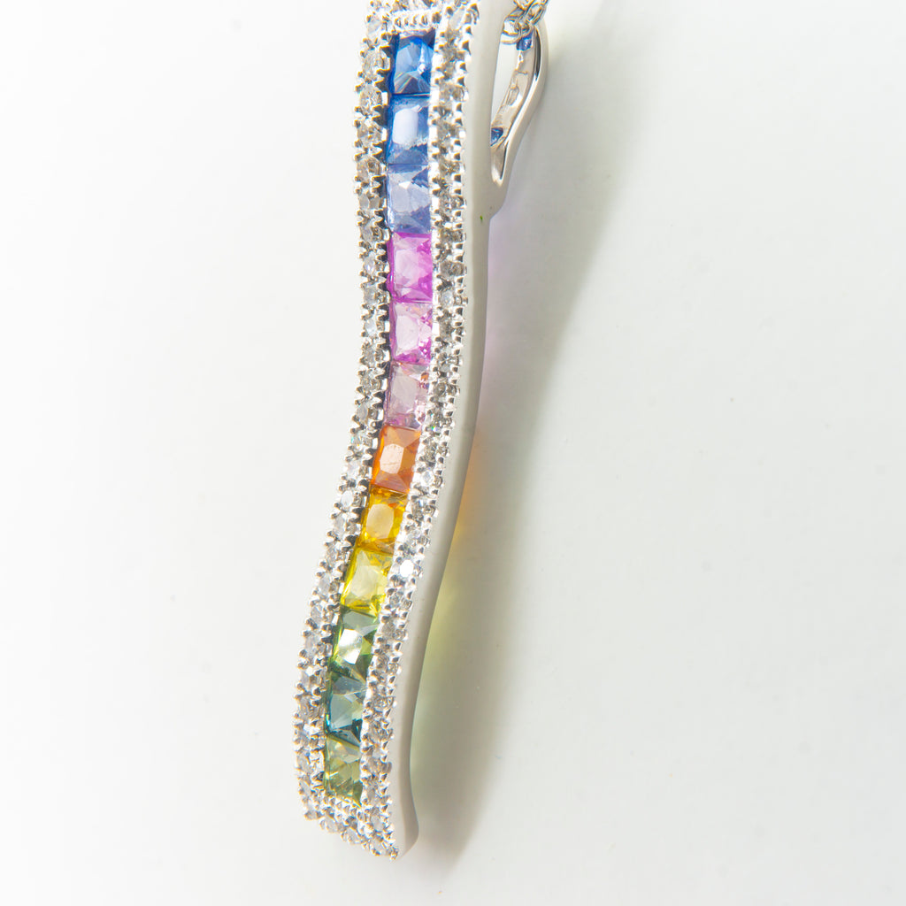 14K Multi Sapphire W Diamond Pendant