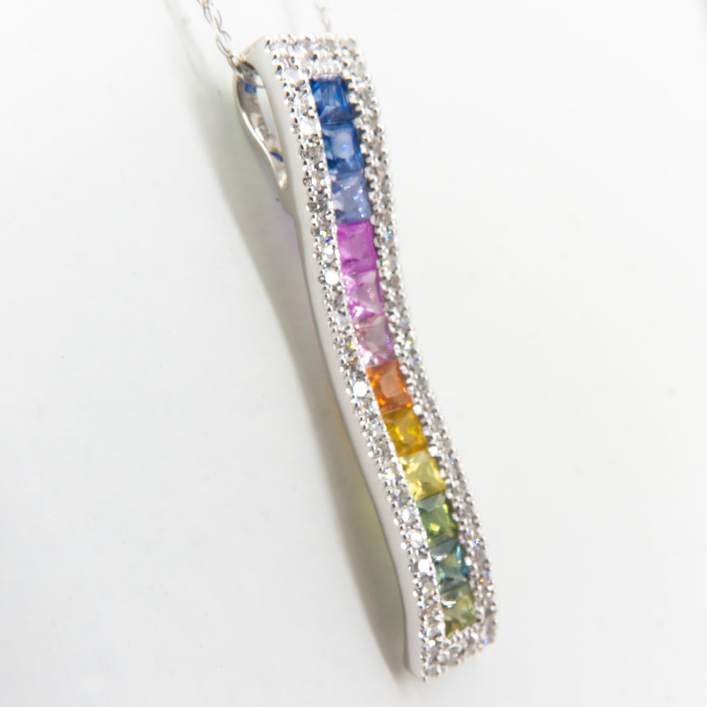 14K Multi Sapphire W Diamond Pendant