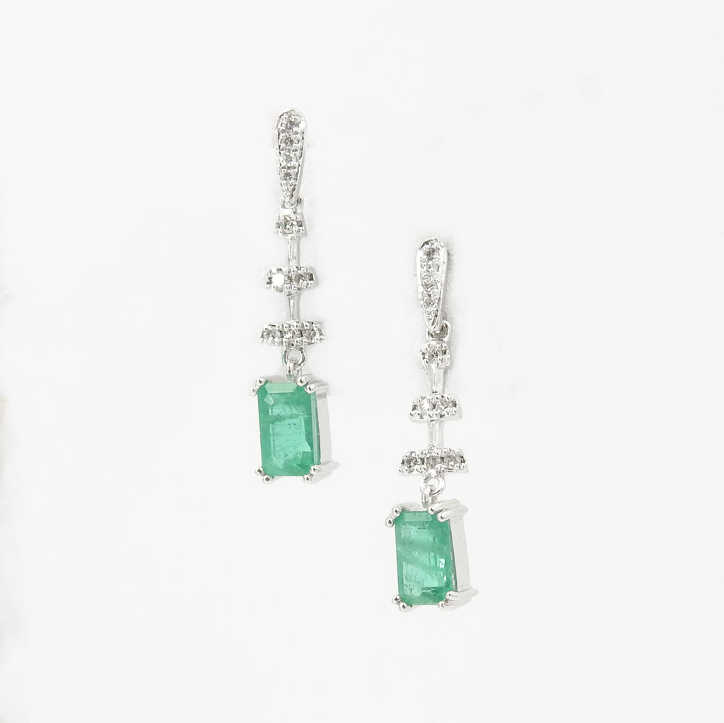 14KT White Gold Emerald & Diamond Earrings