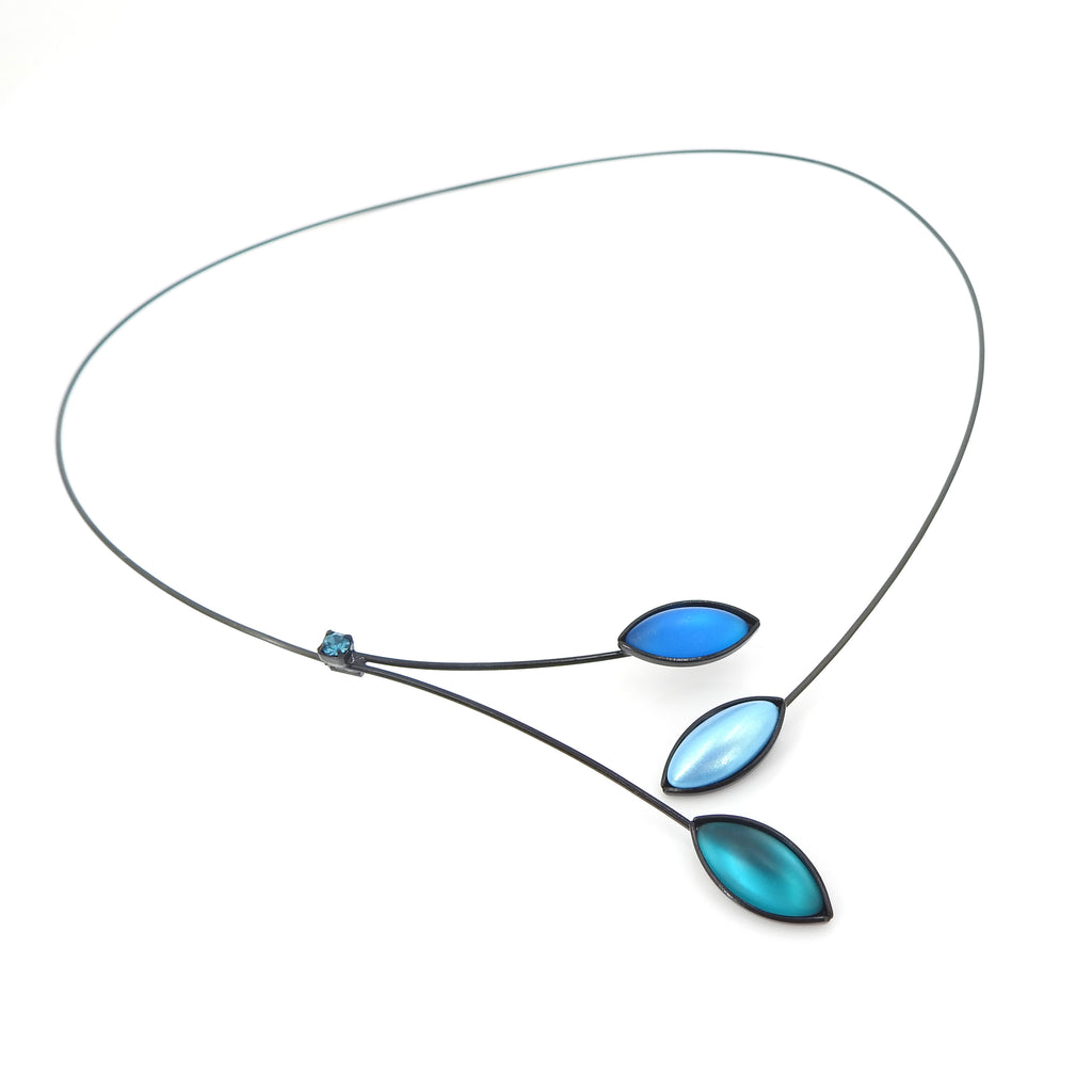 Memory Wire Blue & Teal Leaves & Branches Necklace