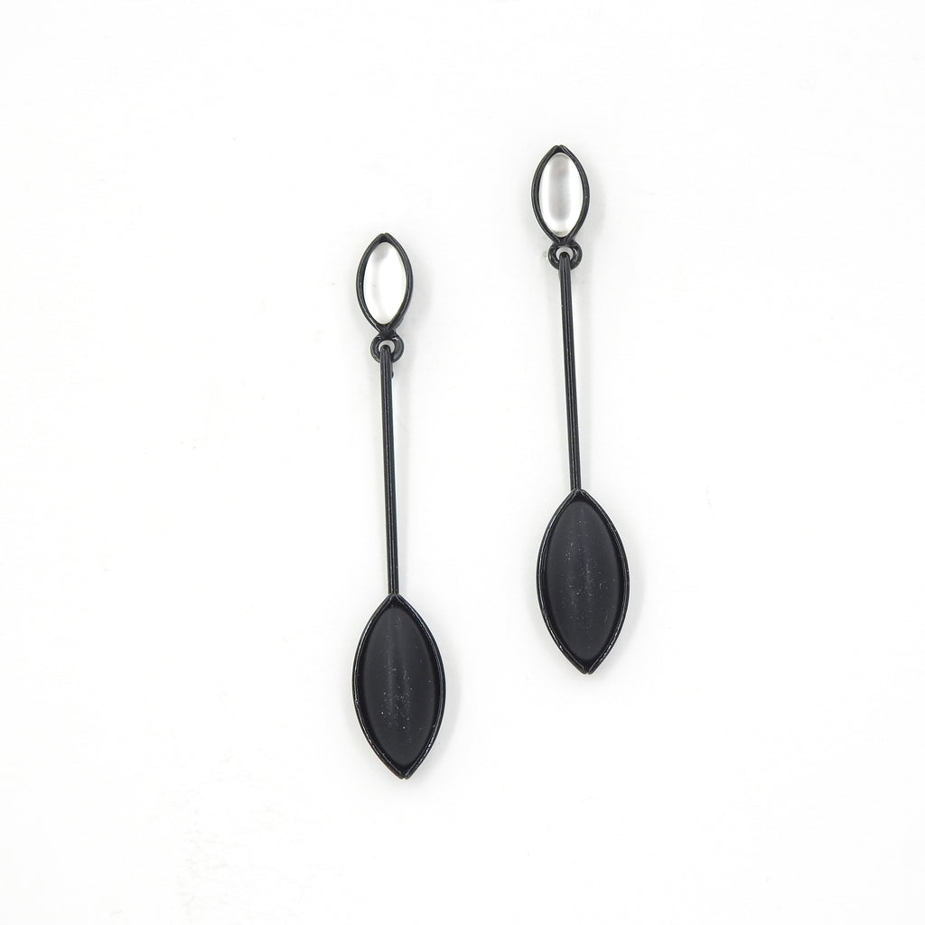 Black & White Czech Glass Drop Leaf Earrings