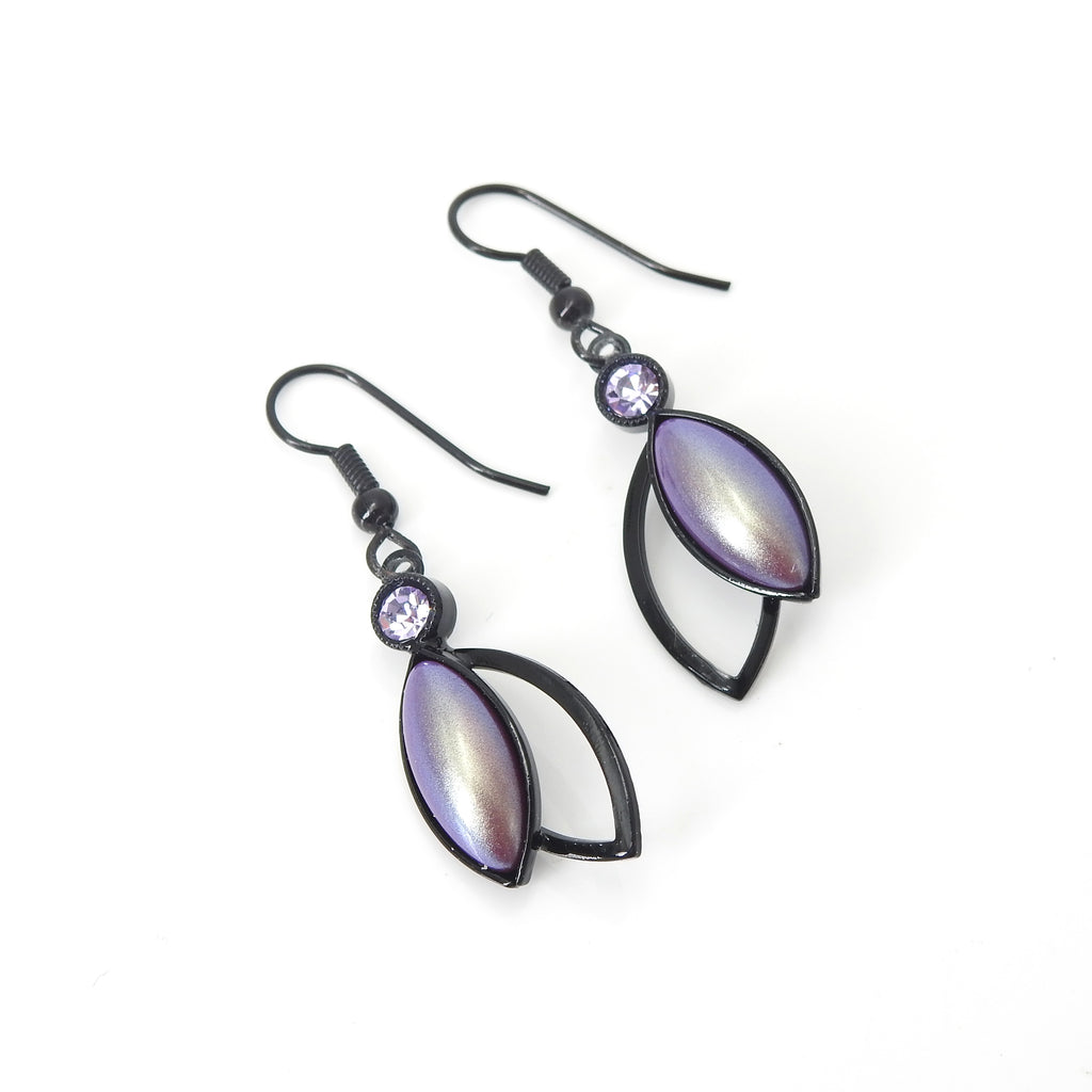 Czech Glass Double Leaf Purple Earrings