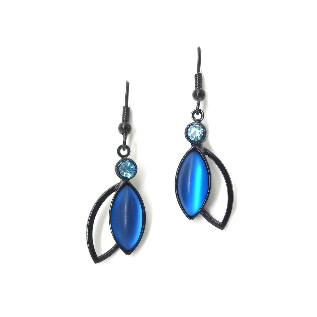 Czech Glass Double Leaf Blue Earring