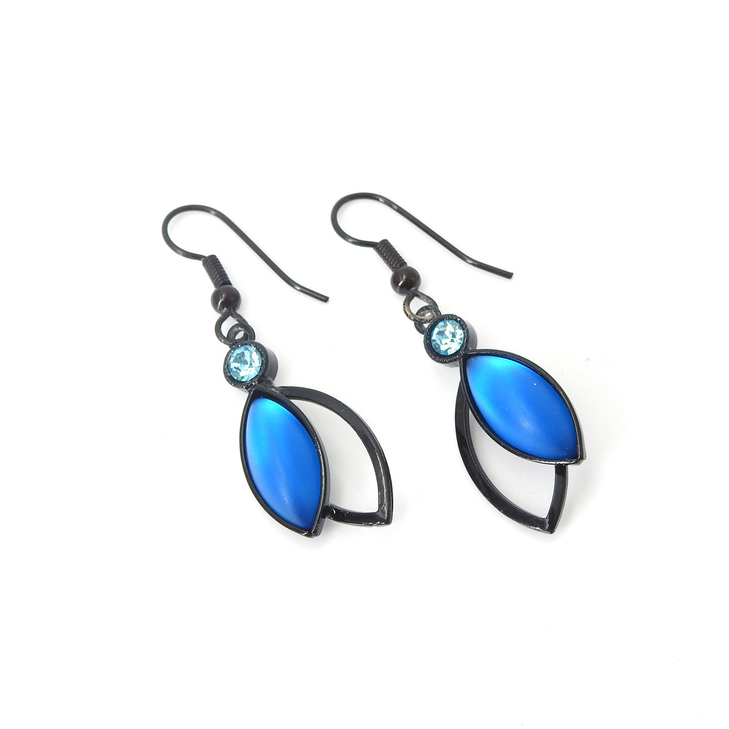 Czech Glass Double Leaf Blue Earring