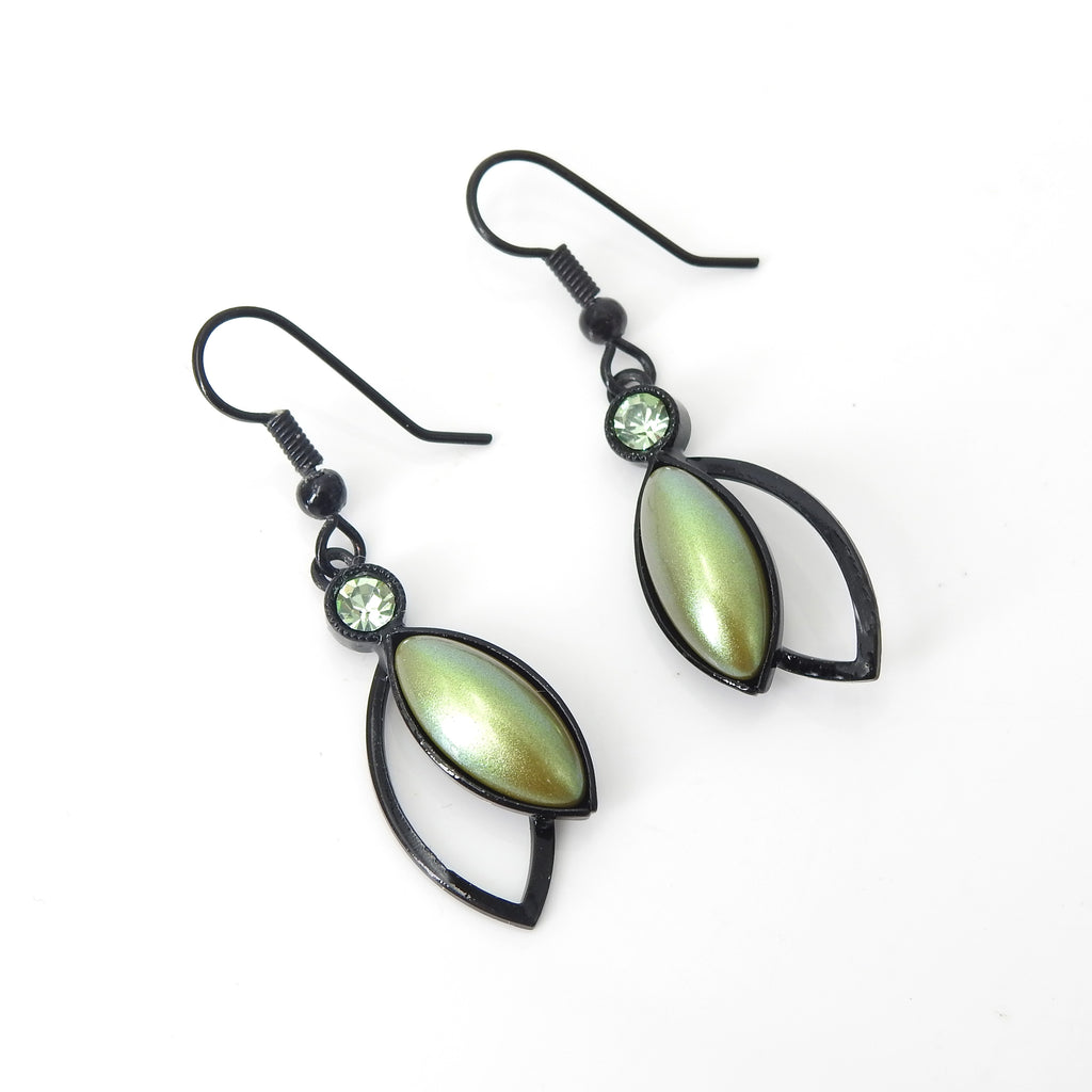 Czech Glass Double Leaf Green Earrings