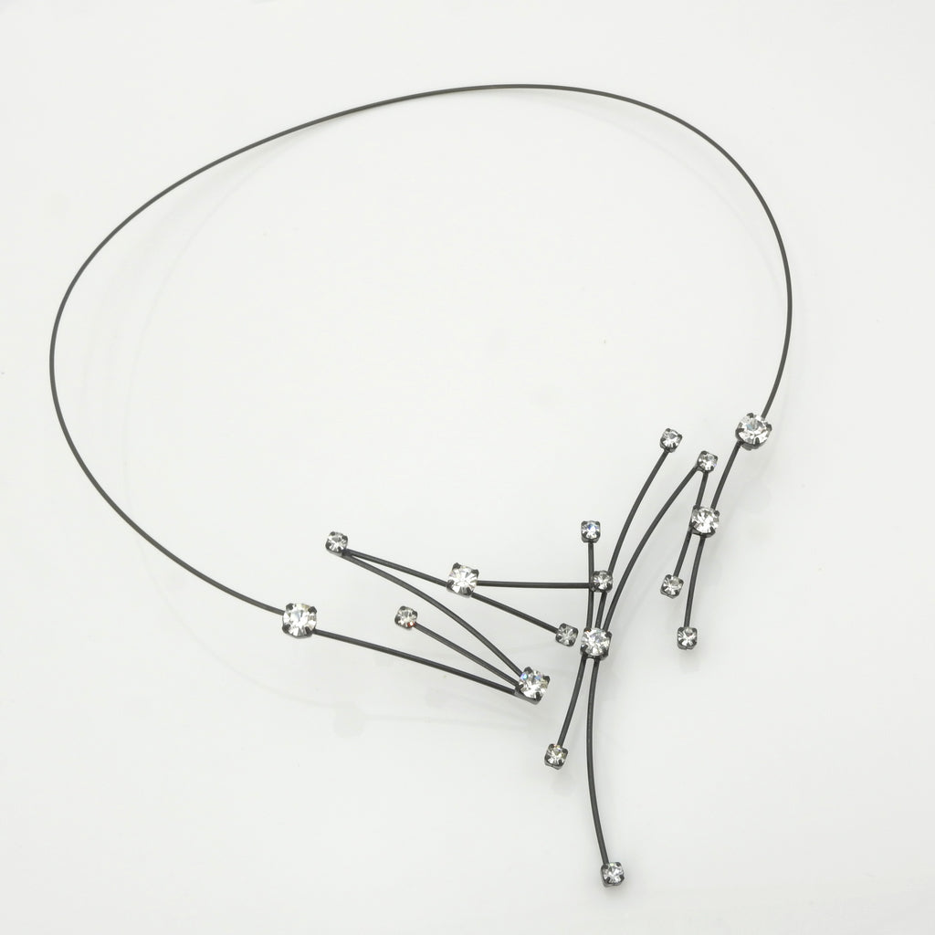 Crystal Black Memory Wire Constellation Necklace