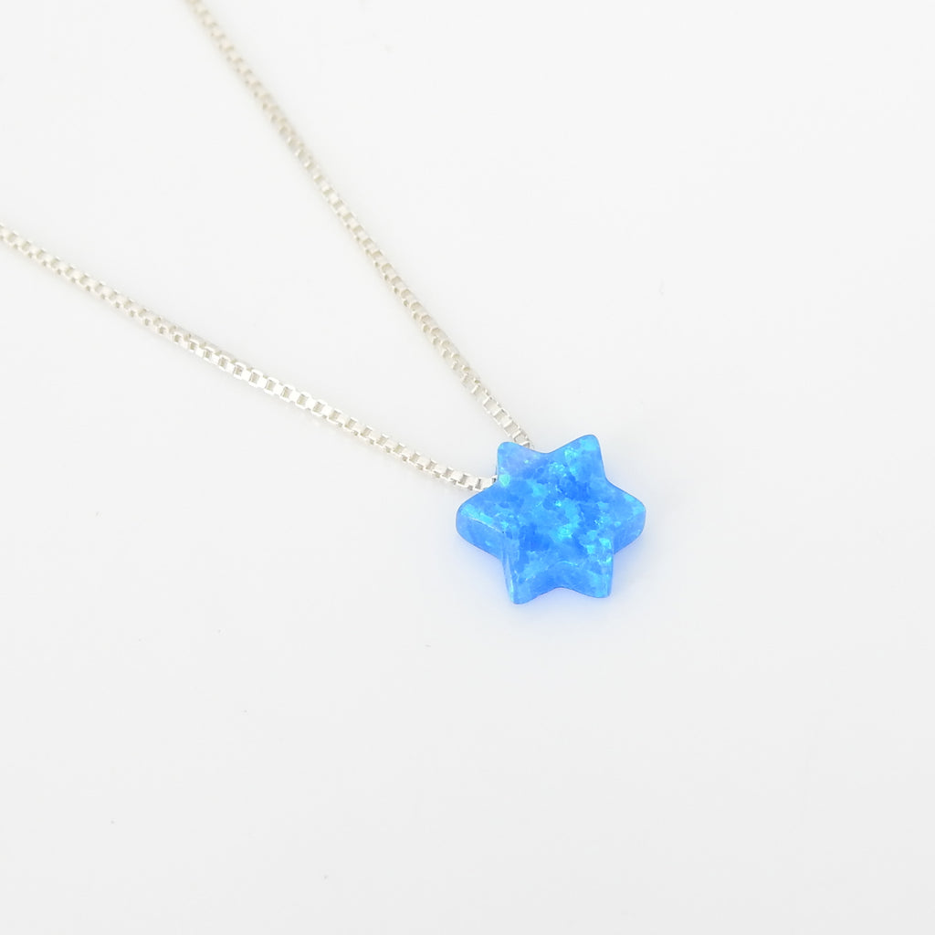 Sterling Silver Small Created Opal Star Necklace