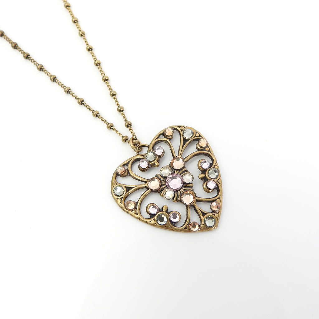 Filigree Heart Necklace w/ Crystals