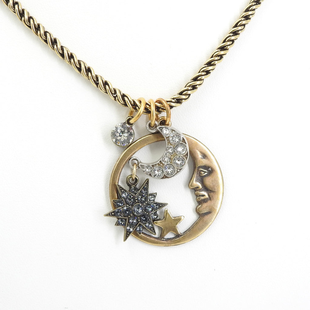 Moon & Star w/ Crystals Necklace