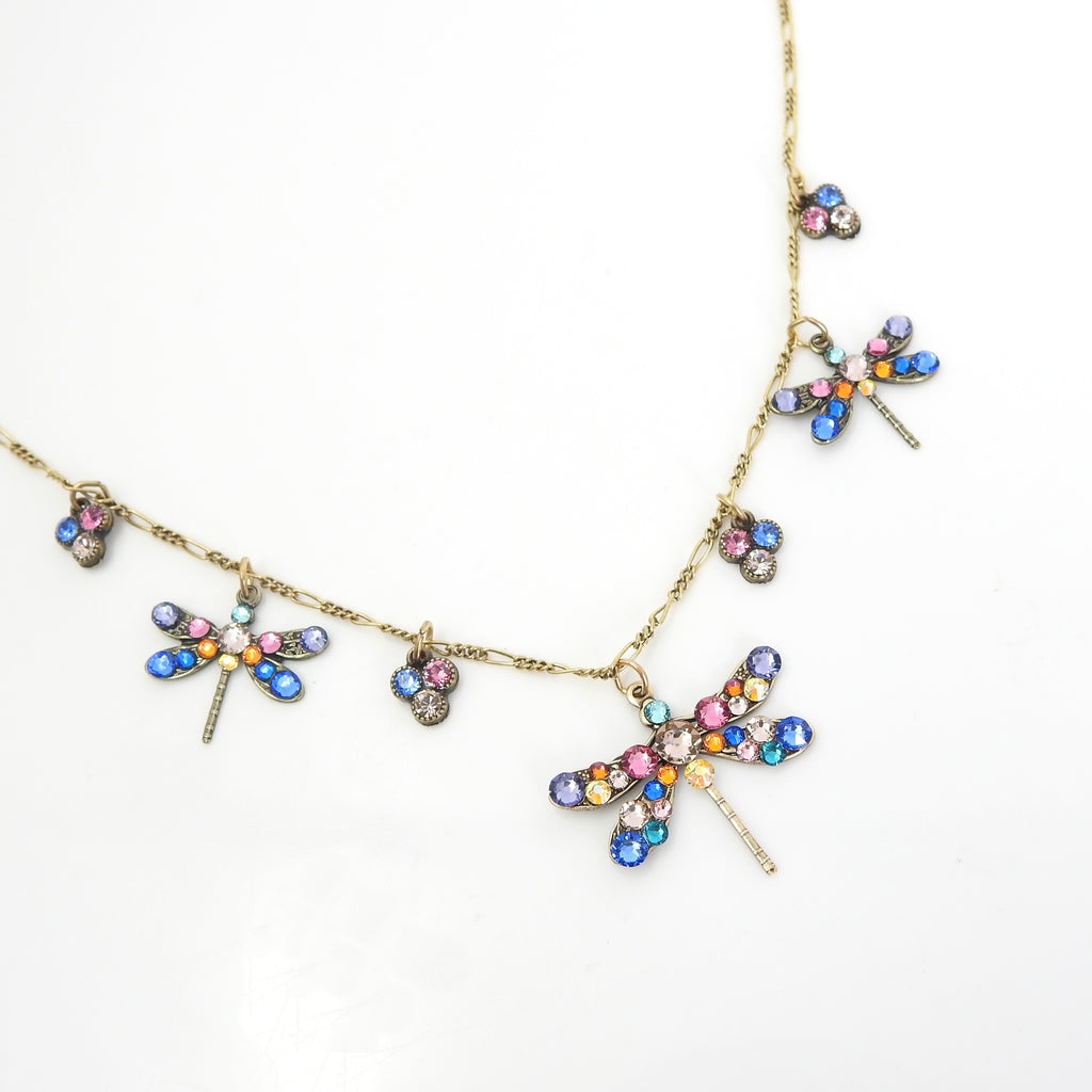 Vintage Inspired Multi Dragonfly & Crystal Necklace